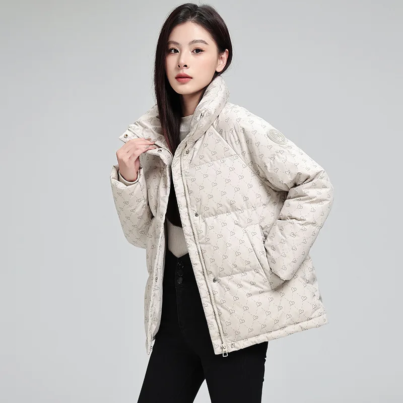Cotton Coat Women Print Parkas Short Jackets Windproof Outerwear Stand Collar Covered Button Zipper Winter Thick Warm Overcoat