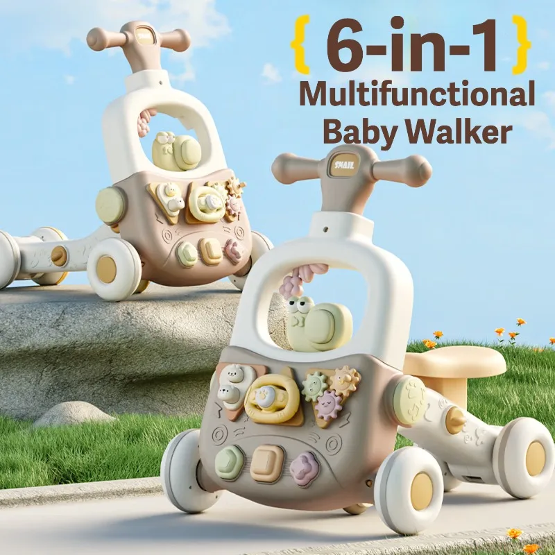 6-in-1Anti-Rollover Baby Walking Cart - Multifunctional Handcart with Game Table, Sliding Toy Walking Aid for Toddlers, Foldable