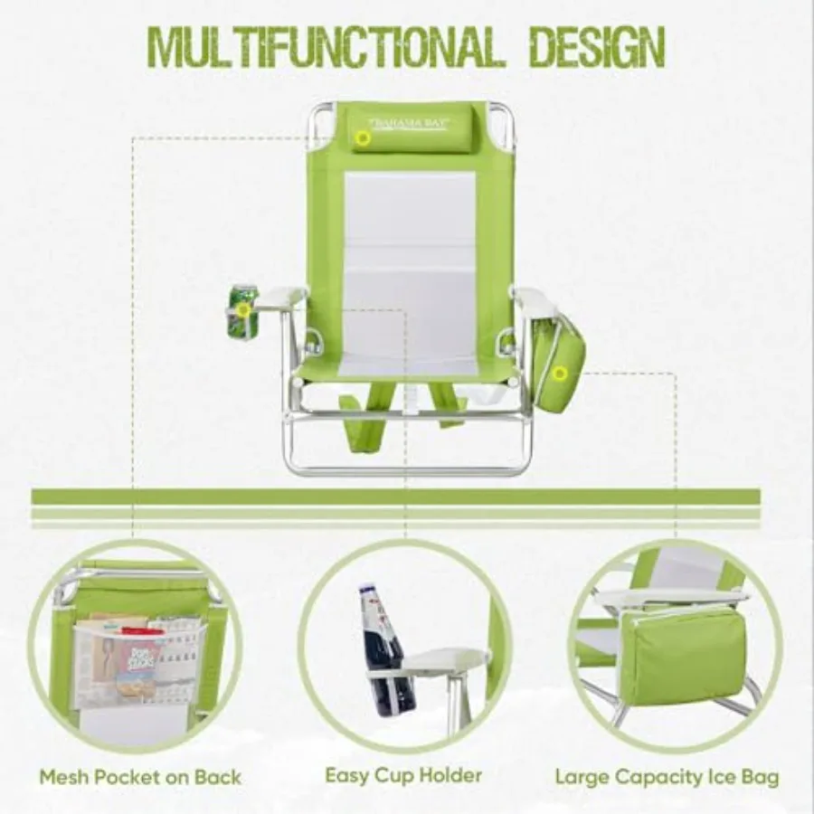 حقيبة ظهر لكرسي الشاطئ مكونة من 5 أوضاع كرسي صالة مسطح للبالغين عالي التحمل وقابل للطي وخفيف الوزن مع مبرد B #6