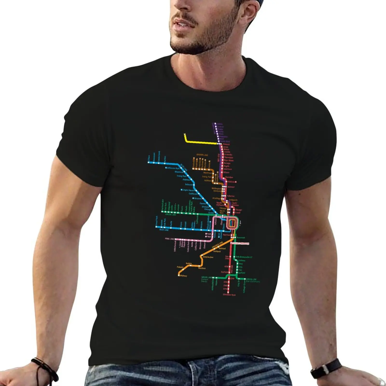 

T-Shirt tshirt Trains 100% Chicago cotton funny man shirts t Map