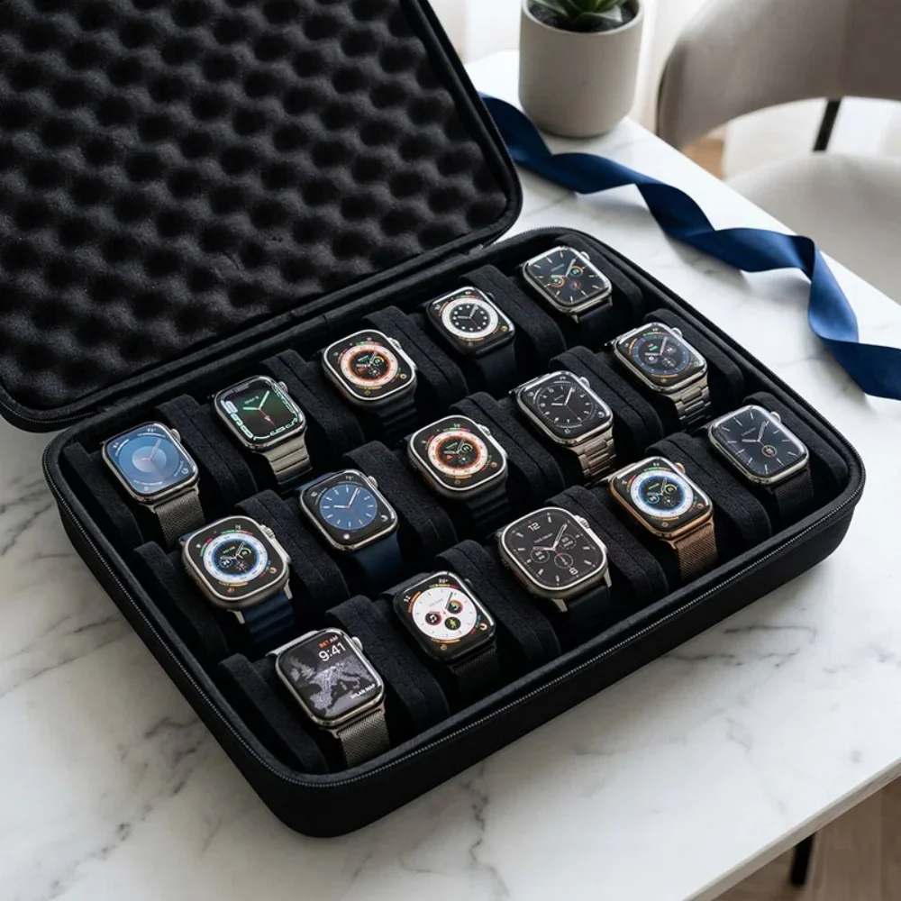 15 Slots Travel Watch Box Portable Smart Watches Display Case EVA Travel Watch Jewelry for Men Women Watch Collection Organizer