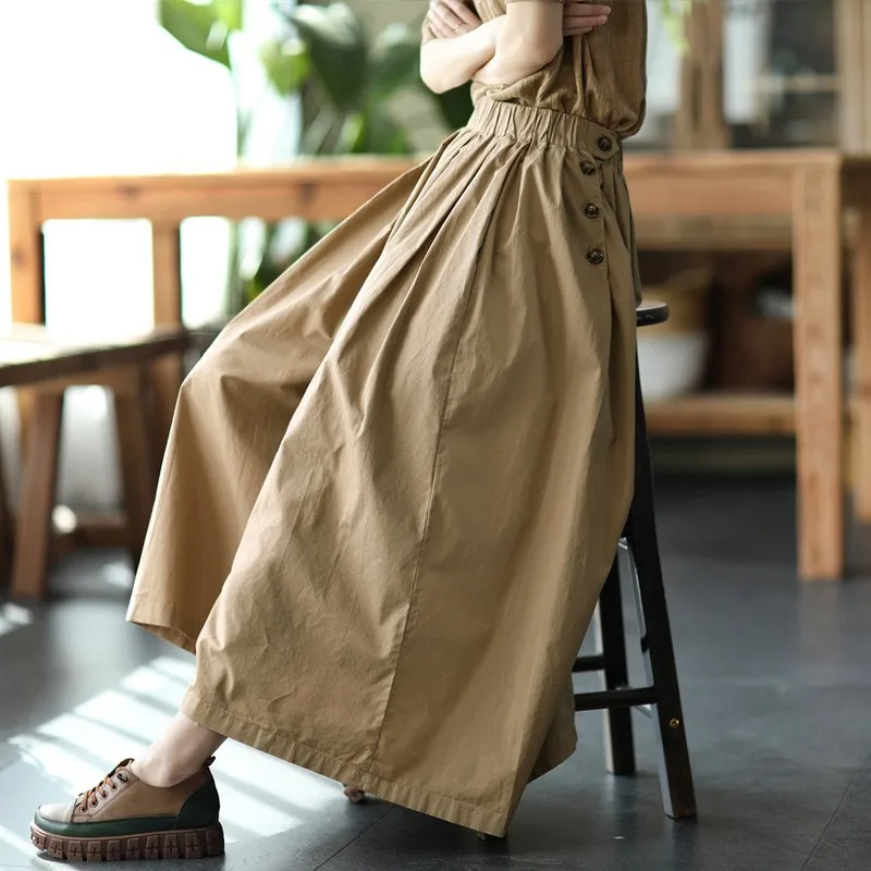 

SuperAen Spring/Summer 2024 New Vintage Pants High Waist Wide Leg Pants Solid Casual Cropped Skirt Pants