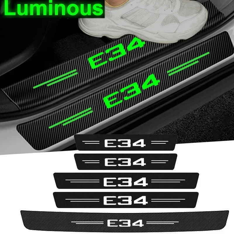 Luminous for BMW E34 Badge Carbon Fiber Car Doorsill Trim Film Decals Door Threshold Anti Scratch Tape Stickers Scuff Plate