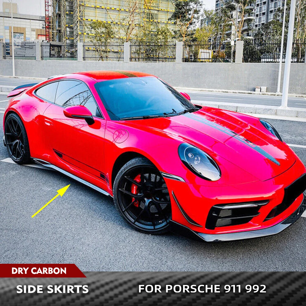 For Porsche 911 992 2019-2021 Prepreg Dry CARBON FIBER Car Side Skirt Extension Lip Spoiler Racing Side Lip Spoiler Body Kits
