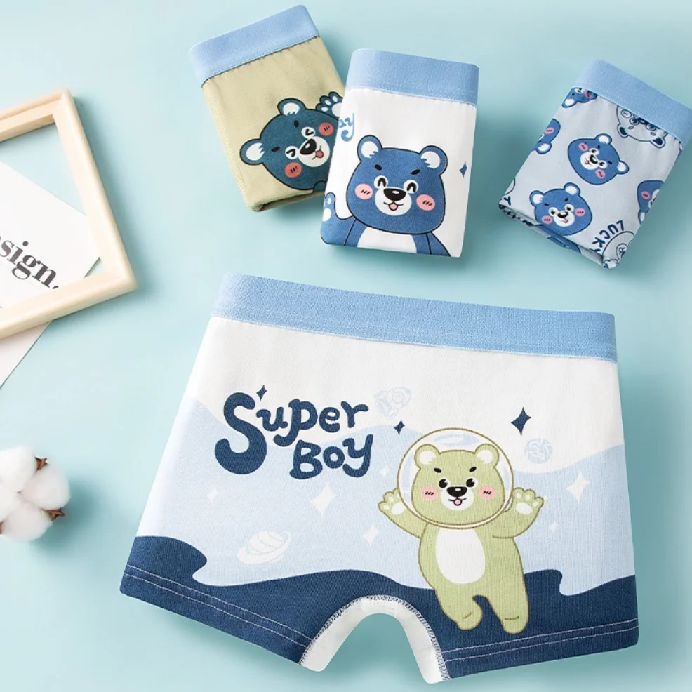 4Pcs Little Boys Cotton Underwear Boys Cute Cartoon Print Shorts Panties Children Breathable Soft Boxers Kids Underpants
