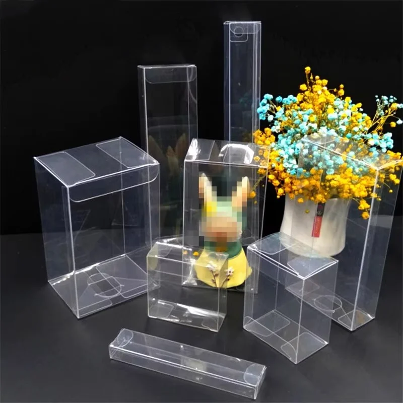 50PCS Clear PVC Packaging Boxes with Protect Film DIY Wedding Party Birthday Cup Toys Jewelry Flower Custom Logo Gift Fold Box