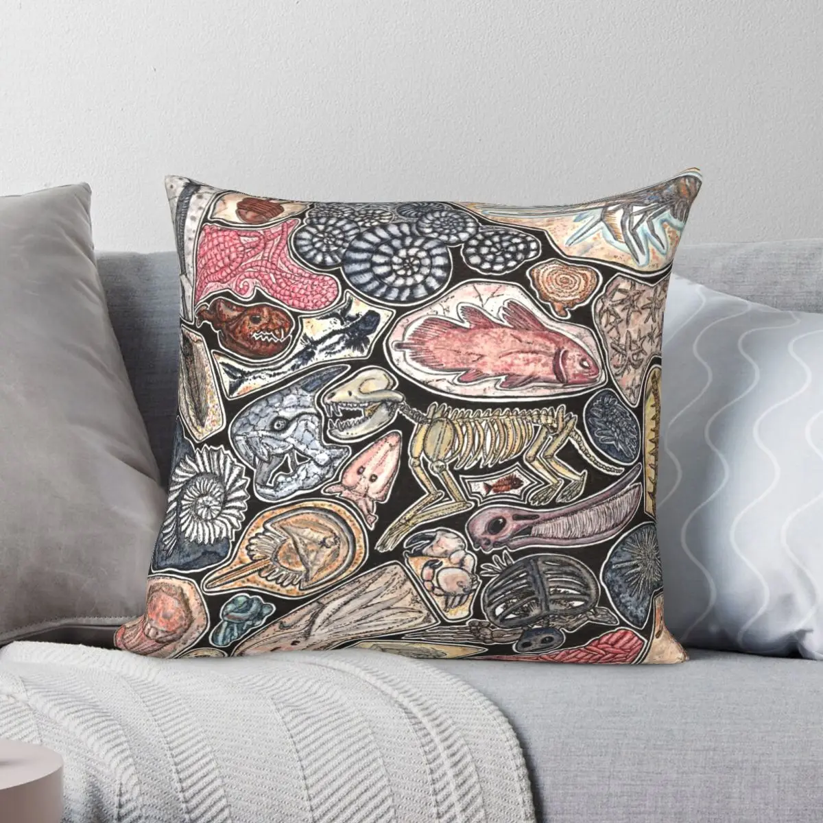 Fossils For History Dinosaur Pillowcase Polyester Linen Velvet Pattern Zip Decor Pillow Case Room Cushion Case 45x45