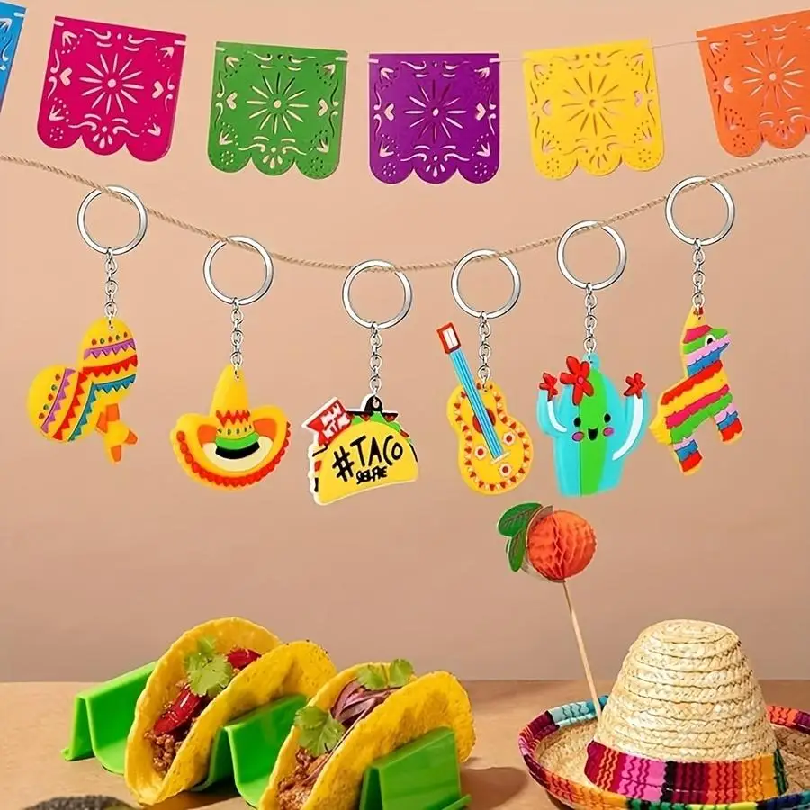 1/5/10/20/50/100pcs Gift for Her/Him: 24-Piece Set of Mexican Keychains—Cactus, Cinco de Mayo, Sombrero, Donkey, Maraca, Taco, a