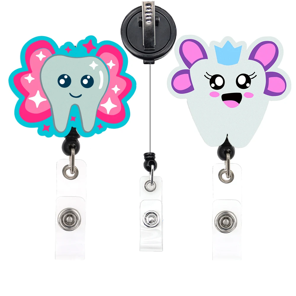 10/20/30pcs Mix Designs Medical Dental Nursing Tooth Fairy Acrylic Badge Reel Retractable Badge Holder Reel Nurse Accessories