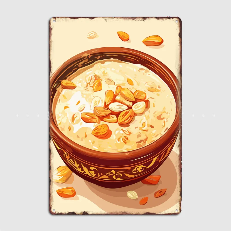 Bowl of Oatmeal with Almonds Vintage Poster Metal Sign Custom Bedroom Room Decor Home Decor Posters Indoor Wall Decoration
