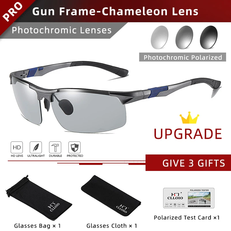 CLLOIO Aluminium Photochrome Sonnenbrille Männer Polarisierte Tag Nacht Fahren Chameleon Gläser Anti-Glare Ändern Farbe Sonnenbrille UV 5
