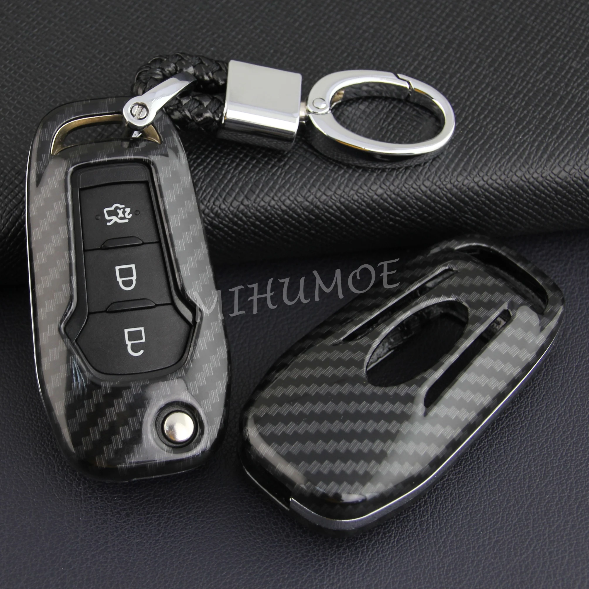 

Carbon Fiber Car Flip Key Fob Cover Case Chain For Ford Focus MK4 F-150 250 Bronco Ranger Explorer Ecosport Expedition Mondeo