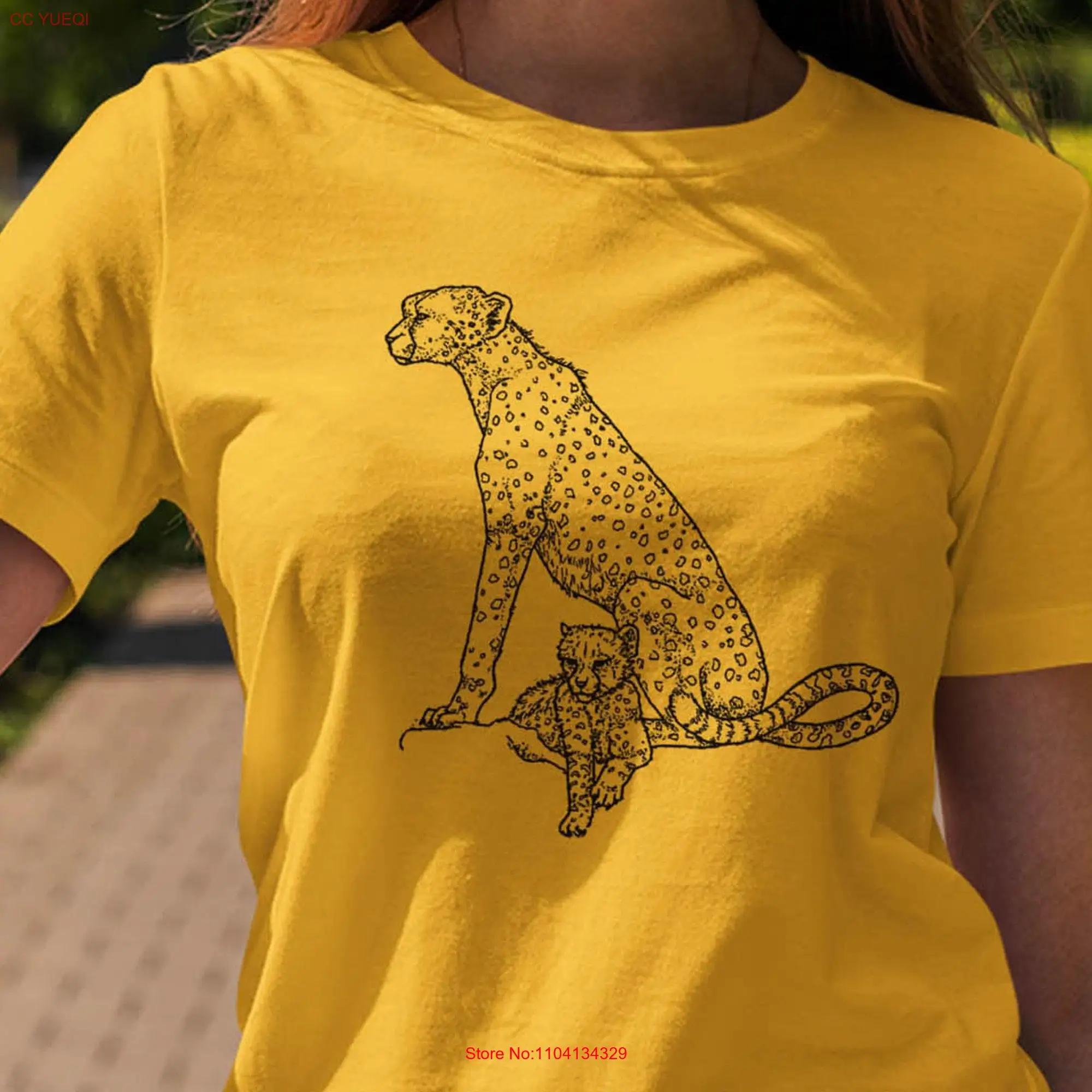 Moon Mouse Apparel Mamma Cheetah Adult Cotton Crew T Shirt long or short sleeves