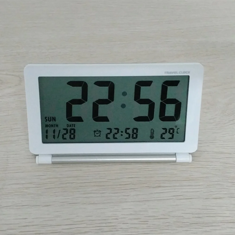 

Electronic Desk Clock Large Lcd Display Silent Alarm Snooze /24H Time Date Temperature Week Travel Folding Digital