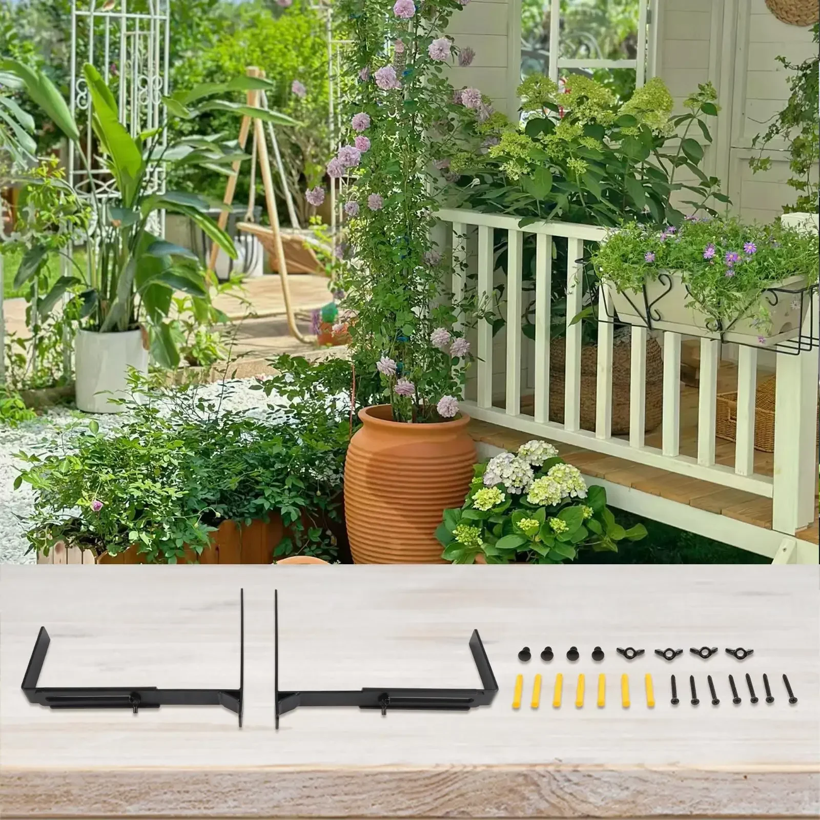 3pcs Adjustable Iron Wall Hooks Flowerpot Holder Window Railing Hanger 15-33cm Flower Box Bracket For Railings Balcony Window