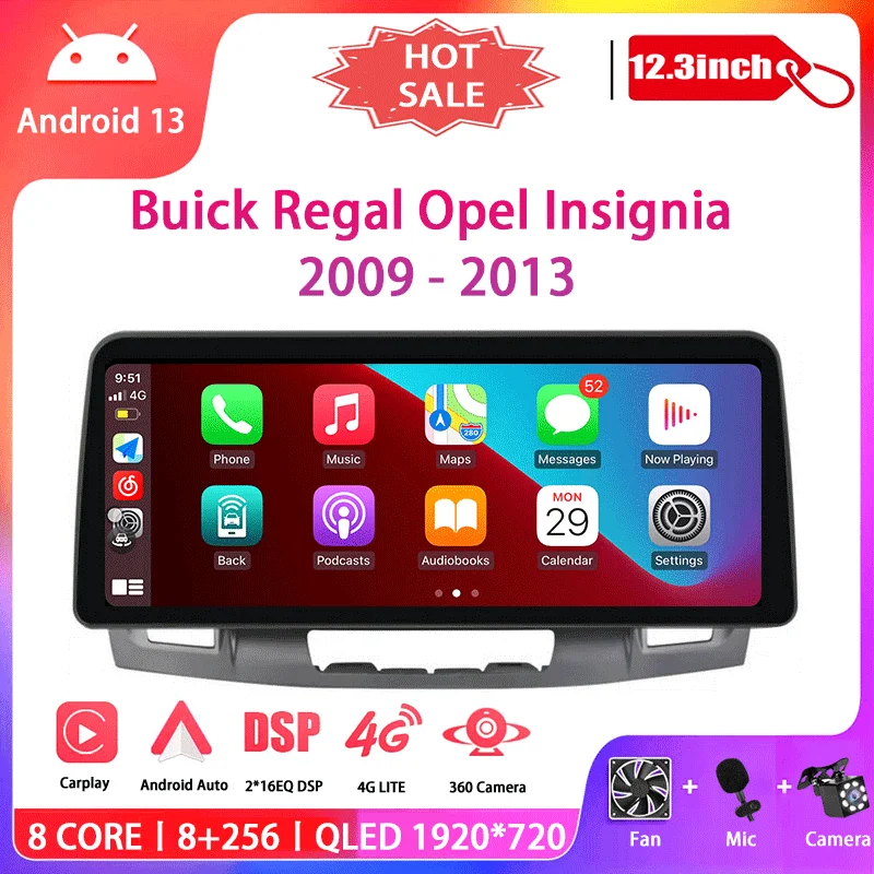 

For Buick Regal Opel Insignia 2009 - 2013 12.3 Inch 1920*720 QLED Car Android 13 All In One GPS NavigationCar Multimedia Player