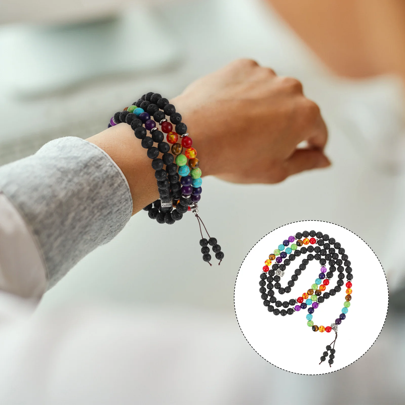 

1Pcs Stone Seven Chakra 108 Beaded Assorted Color Yoga Meditation Prayer Beads Bracelet 108 Beads Chakra
