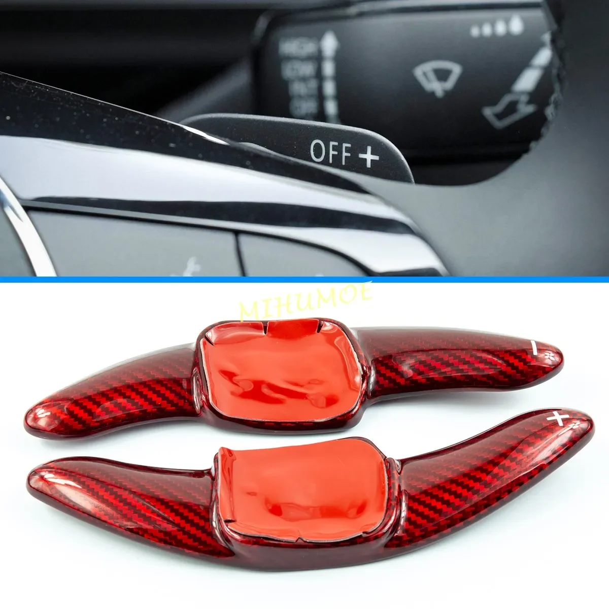 Real Carbon Fiber Steering Wheel Paddle Shifter Extension For VW Golf GTI MK8 Taigo T-Cross T-ROC Passat Touareg Tiguan Red