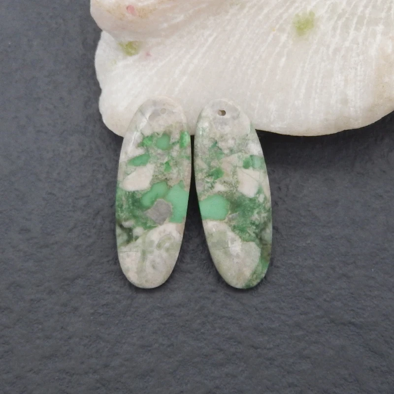 

Semiprecious Natural Stone Variscite Gemstone Earring Bead Pair Fashion Accessories For Women 39x15x4mm 8.5g