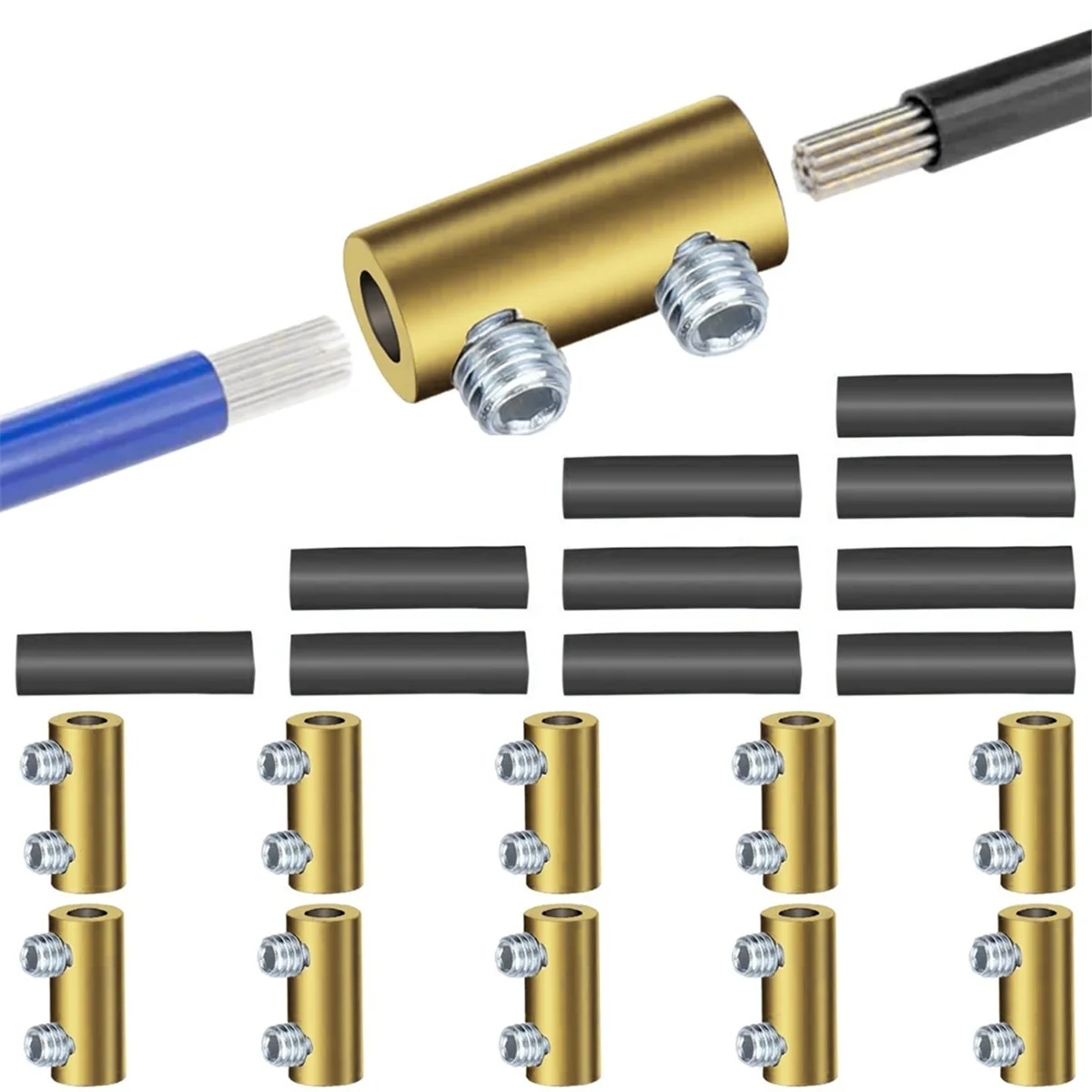 10PCS 10 AWG Gauge Wire Connector Nut Kit, 60A Quick Wiring Connection Terminal with Screws and Heat Shrink Tube