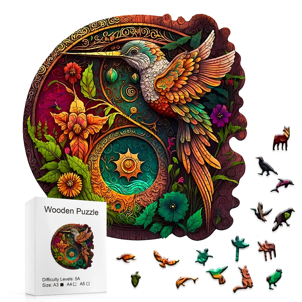 Jigsaw PuzzleHummingbird Disc Wooden Colorful, Alien Shape Animal Jigsaw Puzzle Adult Stress Relief Super Difficult EducationaL