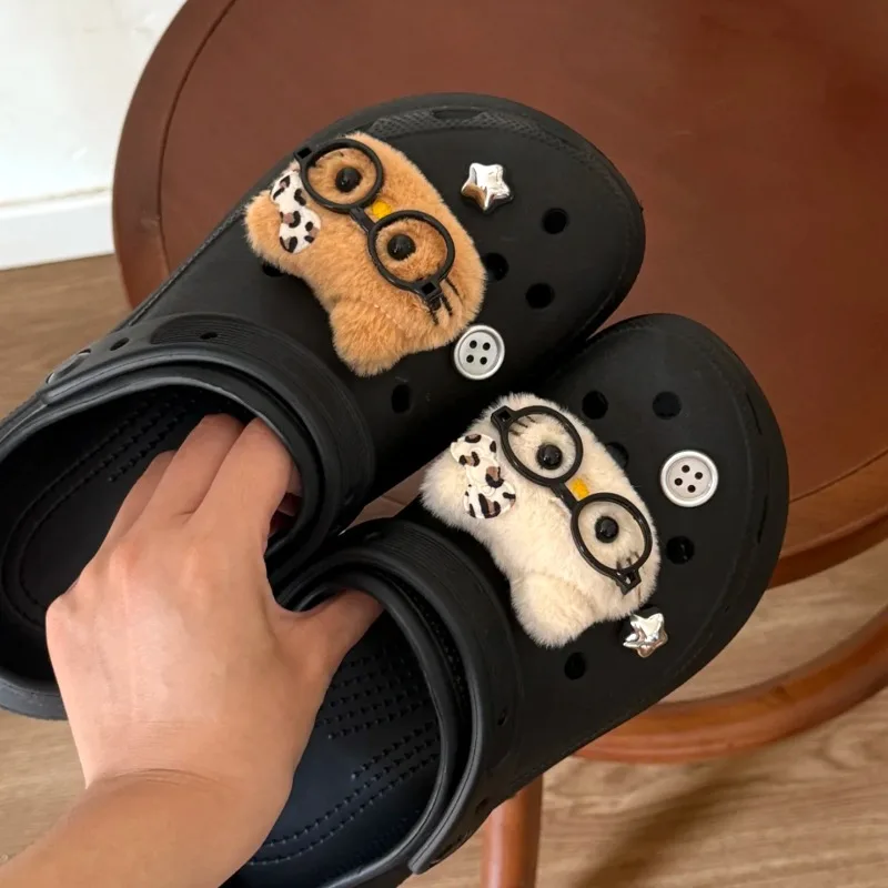 Cute 3D Cute Plush Hello Kitty with Glasses Shoe Decoration DIY Charms for Winter Hole Clogs Sandals Holiday Xmas Gift Idea image 3