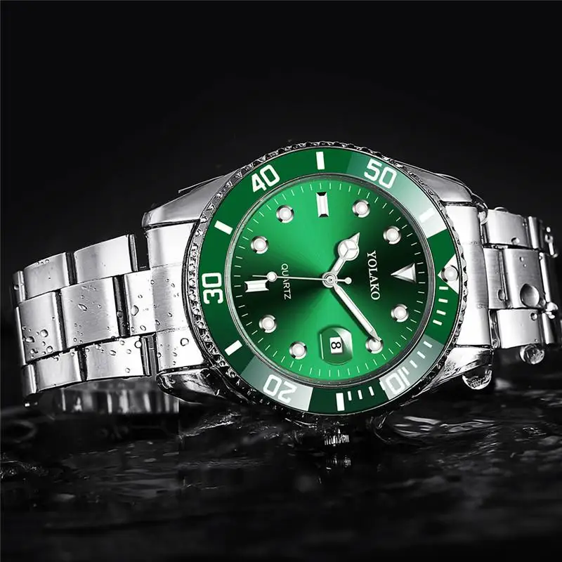 Sell Like Hot Cakes Men Watch Bracelet Fashion Steel Wristwatch Men Quartz Calendar Green Best Selling Products Relogio