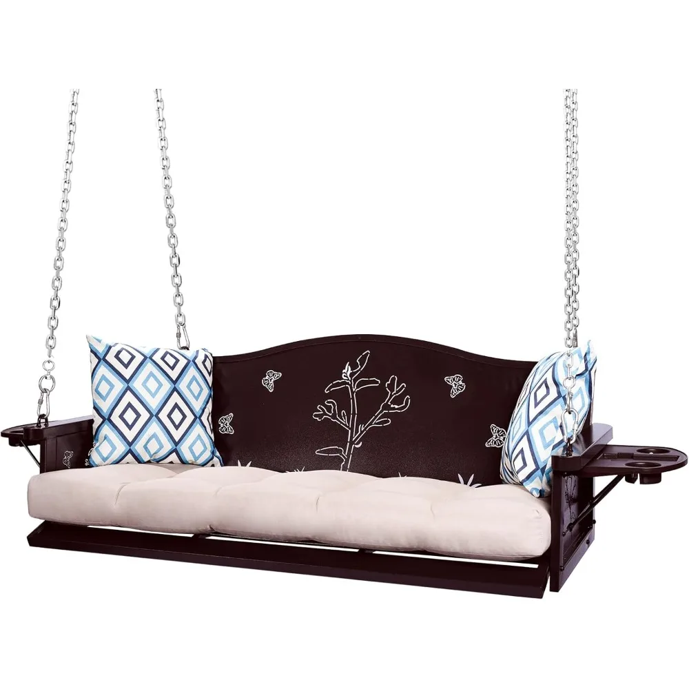 

3-Seat Metal Porch Swing 900 LBS Heavy Duty Hanging Bench with Upgraded Tray & Cushions Rust-Resistant Finish Swing Chair with 8
