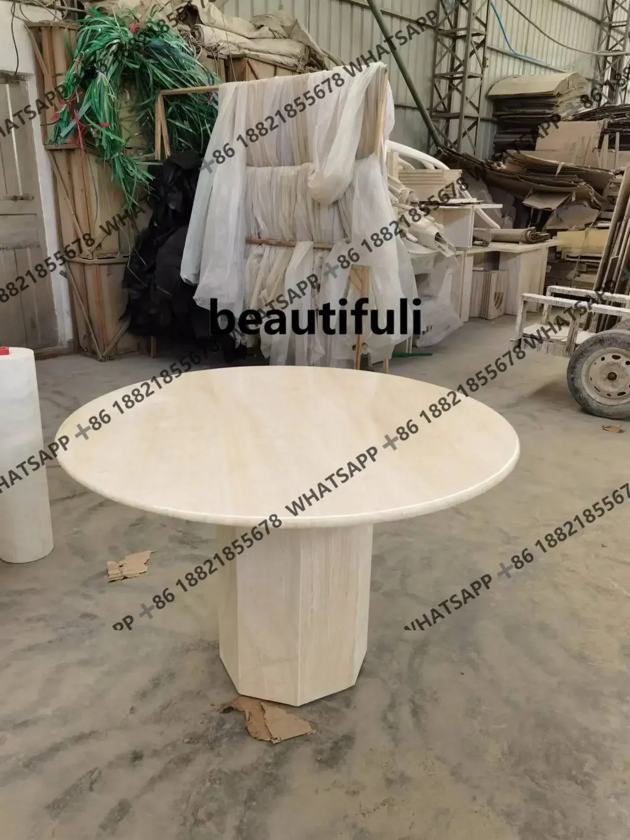 

ZJStyle Travertine Round Dining Table Design Model Room Natural Stone Table
