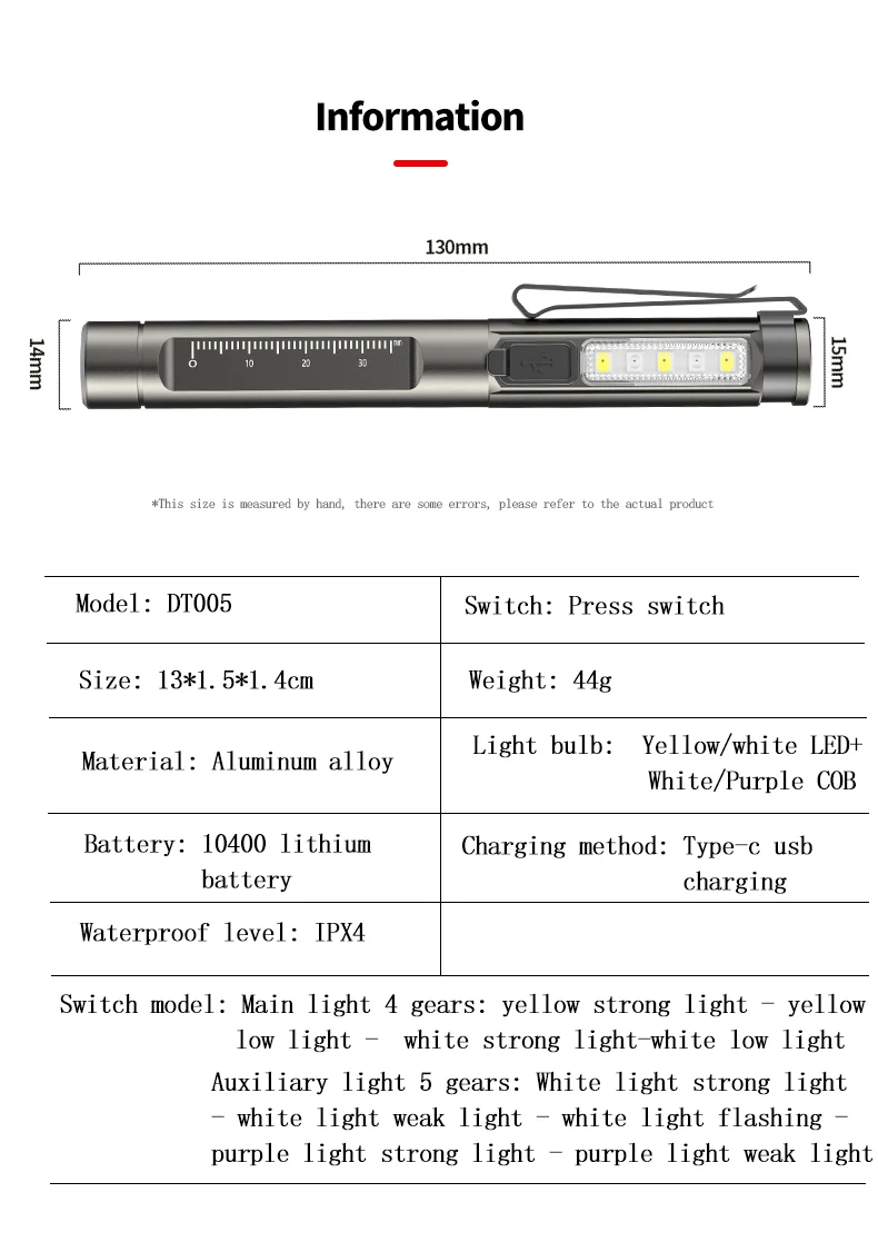 3 Light source Aluminium Alloy Waterproof USB Chargeable LED Flashlight Powerful Rechargeable Torch  Pen Flashlight For doctors