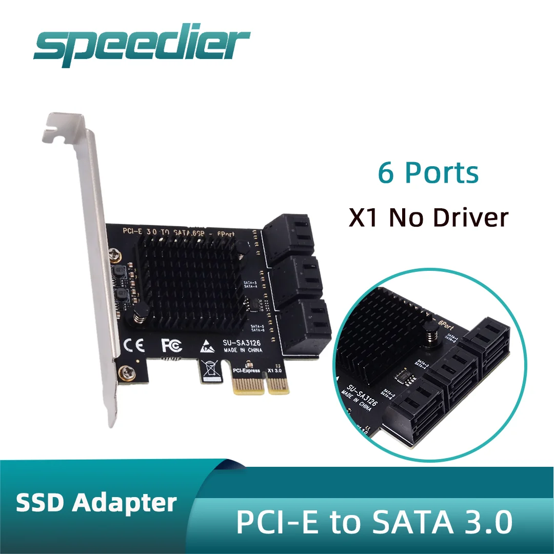 

PCIe To SATA 3.0 Expansion Card 6-Port 24 / 20 / 16 / 12 / 8 / 10 Port SSD Solid State Drive Adapter Card x1 x4 x16 Driver-Free