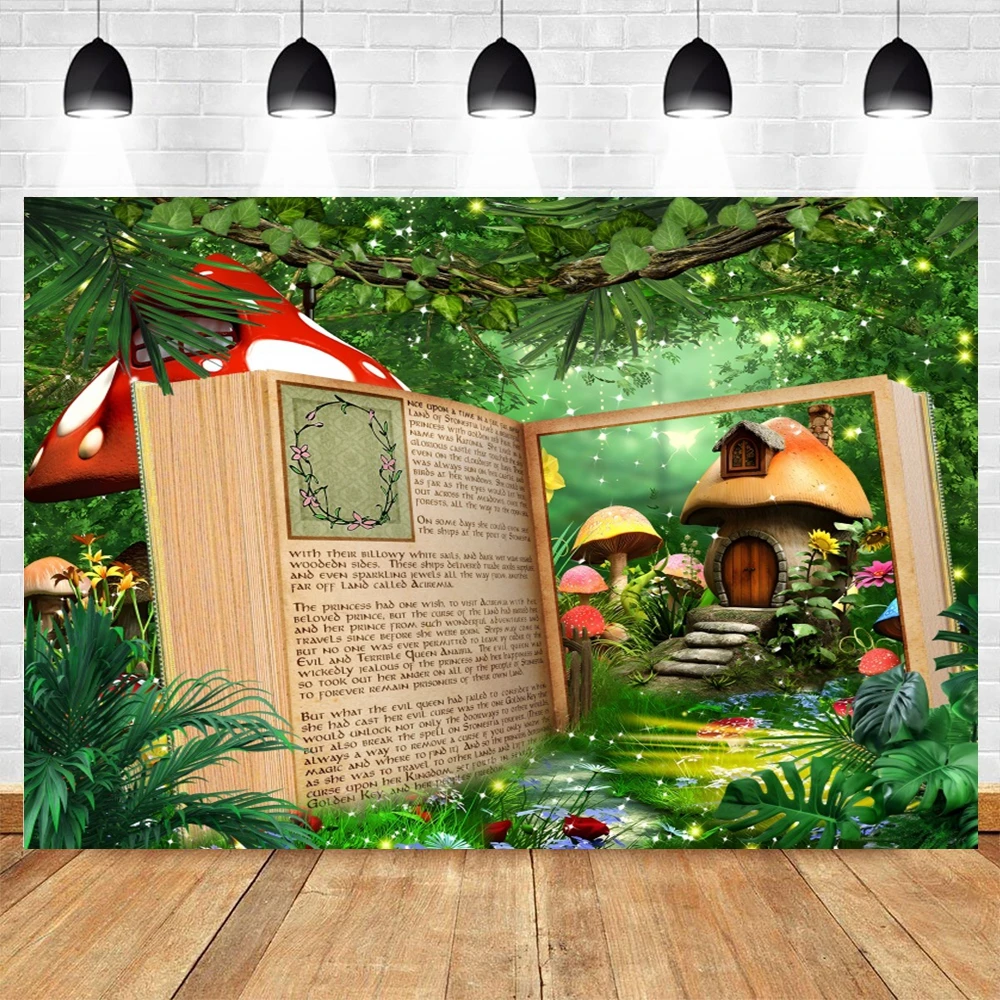 Fairy Tale Forest Background Photography Jungle Wonderland Fantasy Mushroom Baby Shower Children Birthday Party Photo Background