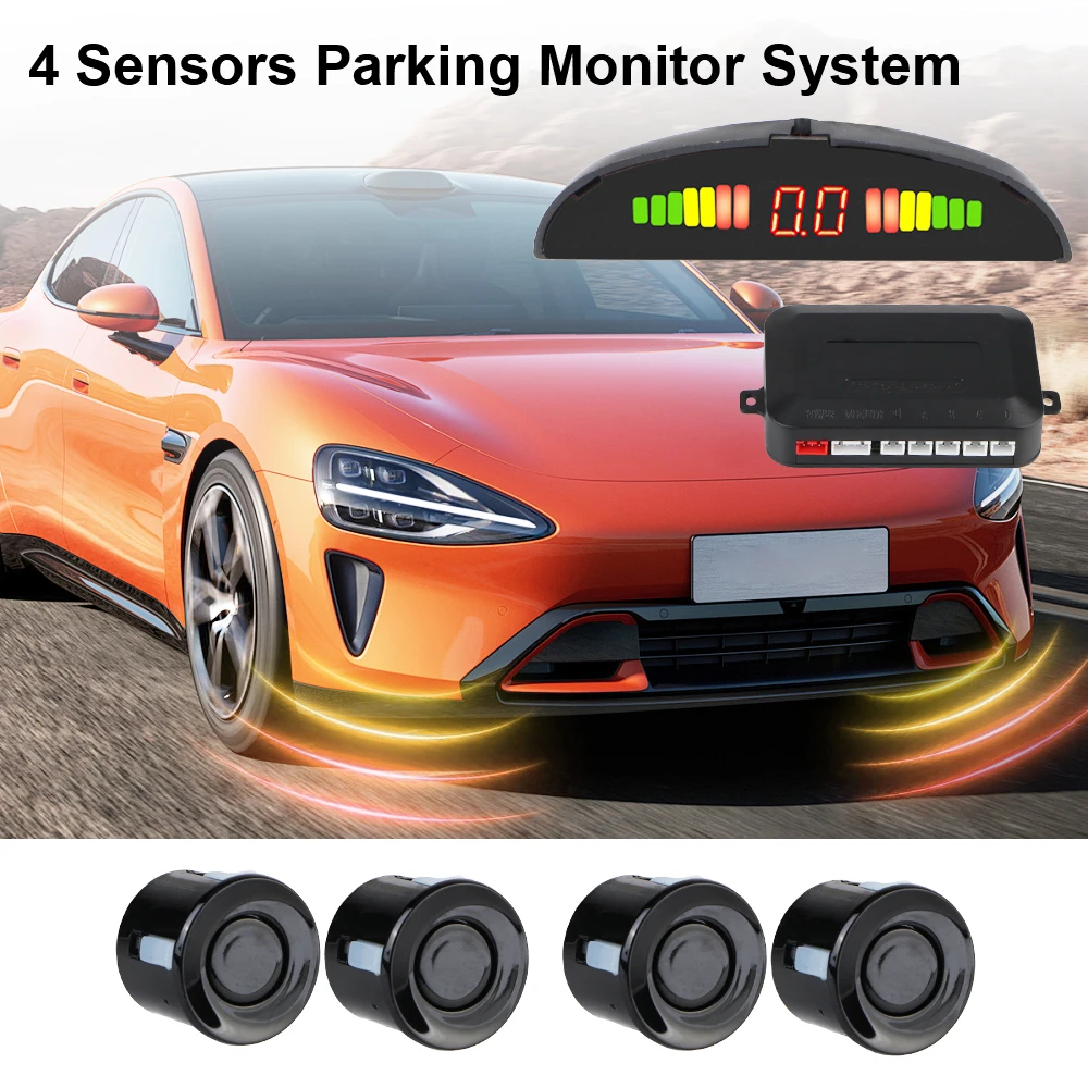 Reverse Backup Radar LCD Diplay Car Distance Detection System 4 Sensors Buzzer Car Parking Sensor Kit 2.5m Distance Monitor