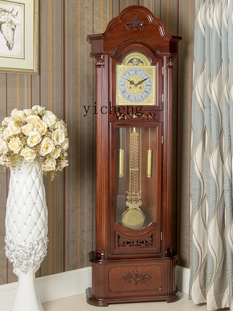 ZC the Grandfather Clock Solid Wood Vertical Pendulum Clock Retro Simple New Chinese Style Living Room Clock