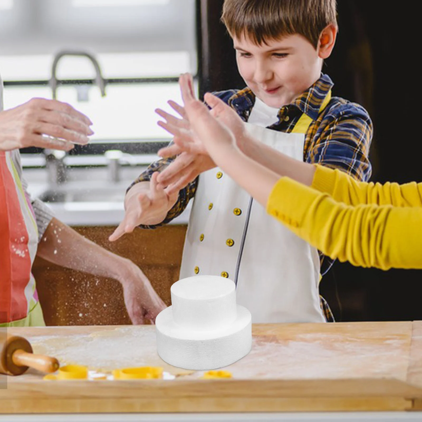 

6pcs Round Cake Set Large Medium Size Diy Baking Tools For Fondant Decorating Practice White Foam Puzzle Making Educational Art