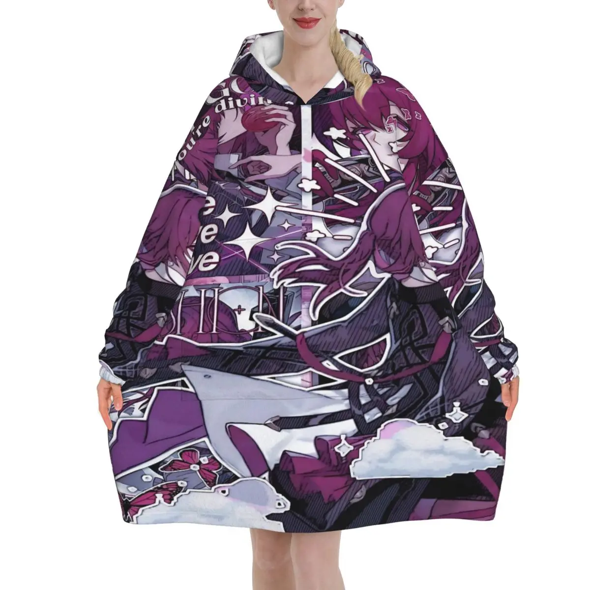 Oversized Honkai Star Rail Wearable Blanket Gifts for Women Men Ultrasoft Plush Warm Sweatshirt Blankets With Pocket