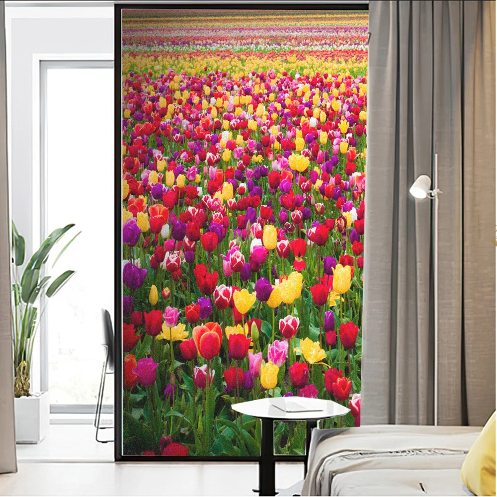 

Window Film Privacy Frosted Glass Sticker Heat Insulation and Sunscreen Flower Field Decoration Adhesive sticker for Home