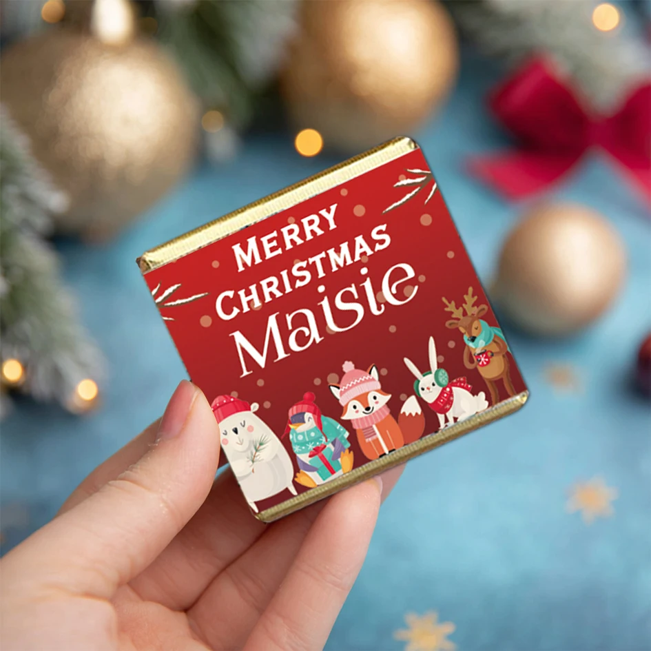 Maßgeschneiderte Weihnachts-Happy-Cartoon-Schokoladenaufkleber, versiegelte dekorative Aufkleber für Feiertage, Süßigkeiten, Snacks und Geschenke