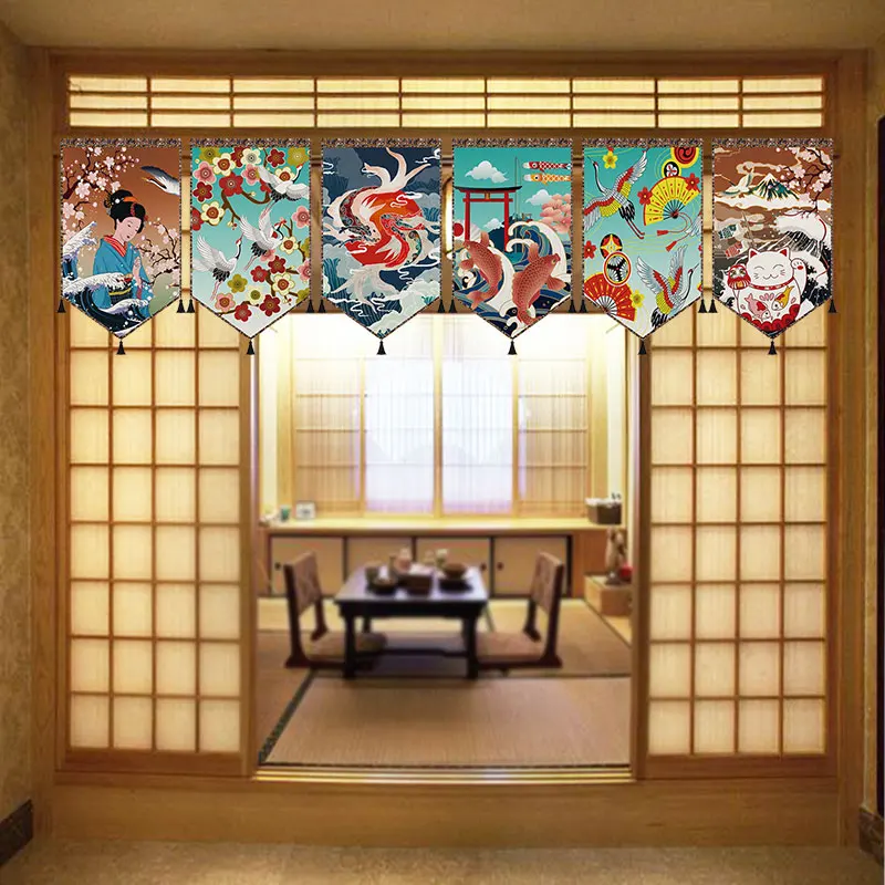 

Custom Japan Velco Short Door Noren Curtain Sushi Pennant Kitchen Door Ukiyoshi Curtains Resturant Entrance Hanging Flag home