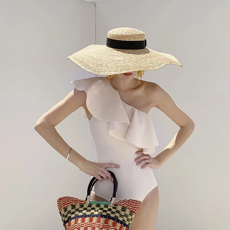 

Retro Ins Sexy Single Shoulder Girl Hot Spring Swimsuit Belly Covering Slimming Women's Swimwear Fixed Chest Pad