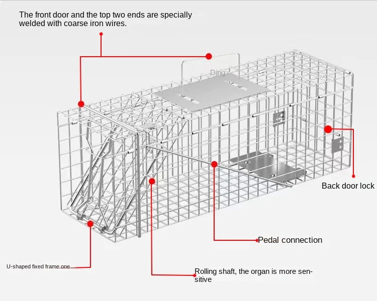 Składana humanitarna żywa pułapka na zwierzęta wielokrotnego użytku dla małych psów szopów, koty świstaki oposy Fox Super duża 1-drzwiowa pułapka na