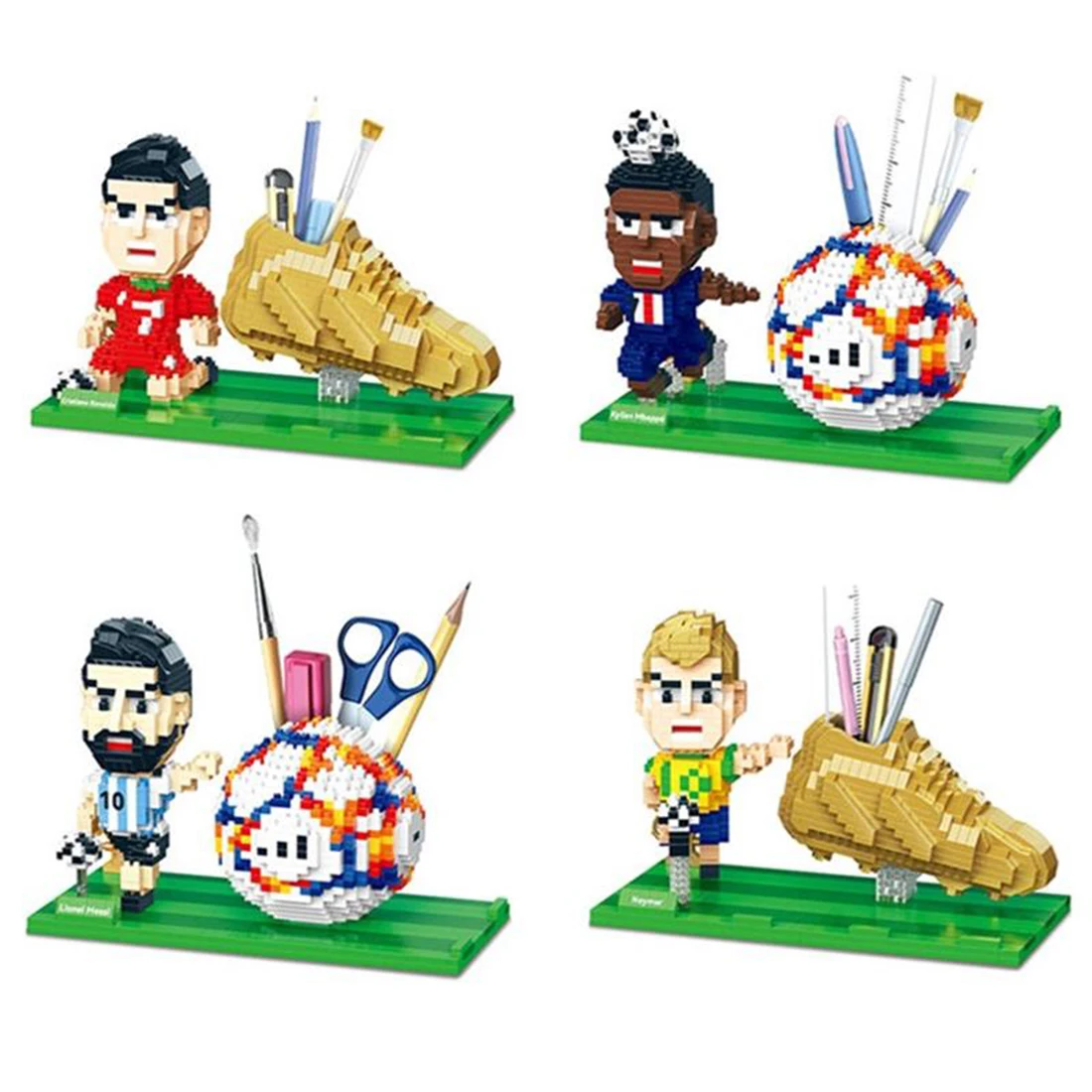 

Cartoon Football Star Building Blocks Football Star Model Pen Container Phone Holder Micro Bricks Toys For Kids Christmas Gift