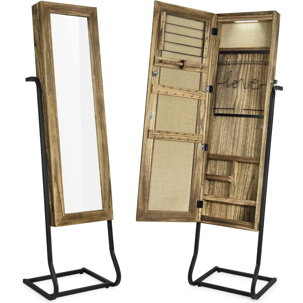 

Jewelry Armoire Cabinet, Solid Wood Standing Jewelry Organizer with Full Length Mirror