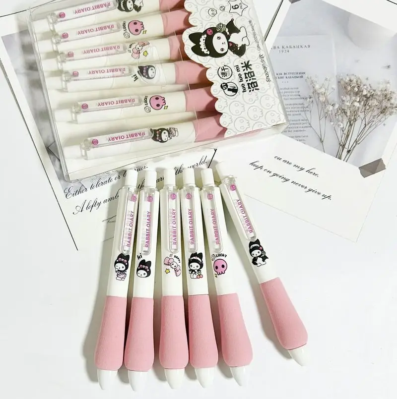 1/6pcs Sanrio Cartoon Gel Pen Kuromi Sponge Decompression Pen 0.5mm Cute Neutral Pens Stationery School Student/office Supplies