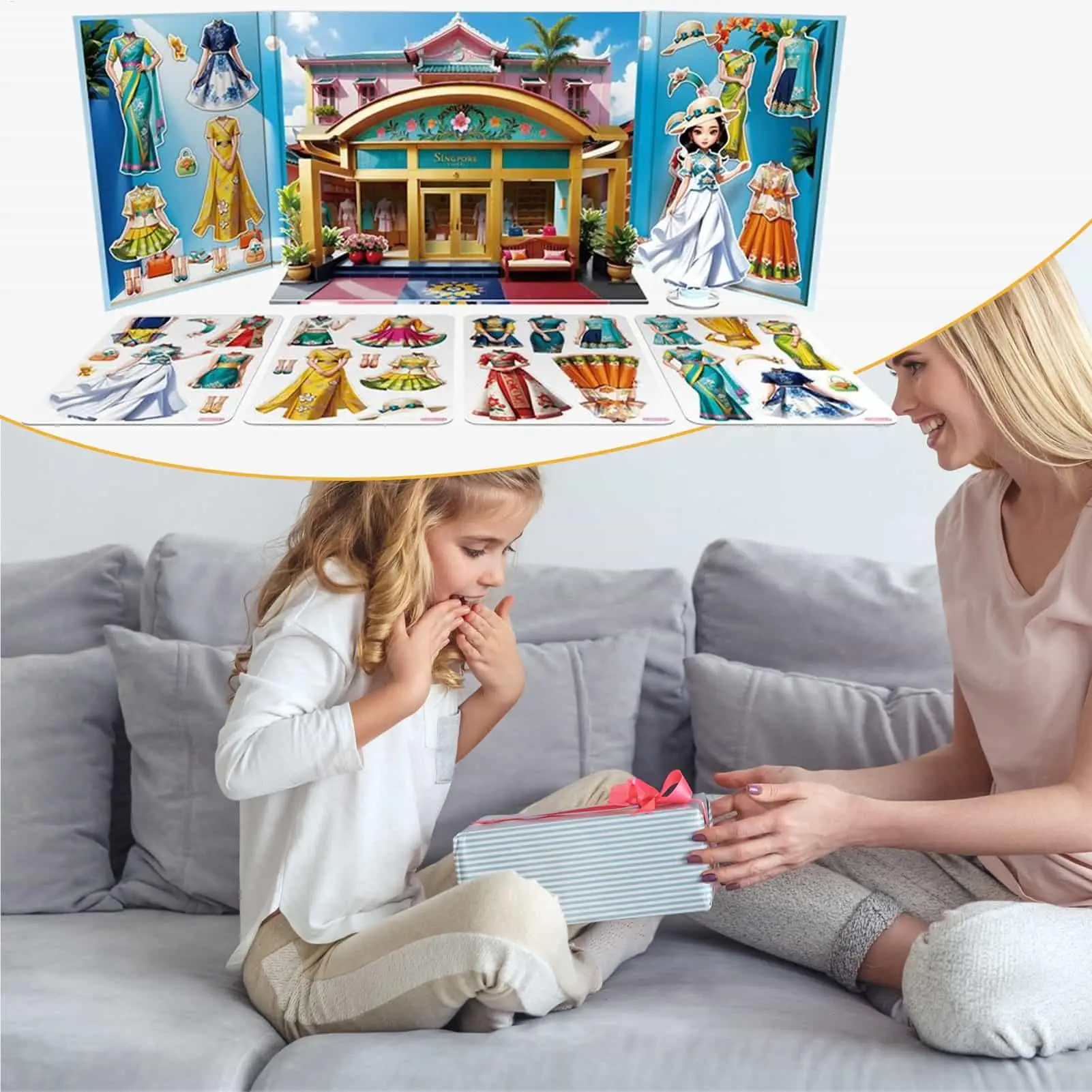 마그네틱 드레스업 공주 자석 종이 인형 스티커 교육용 장난감 어린이 소녀 유아 여행 게임 파티용