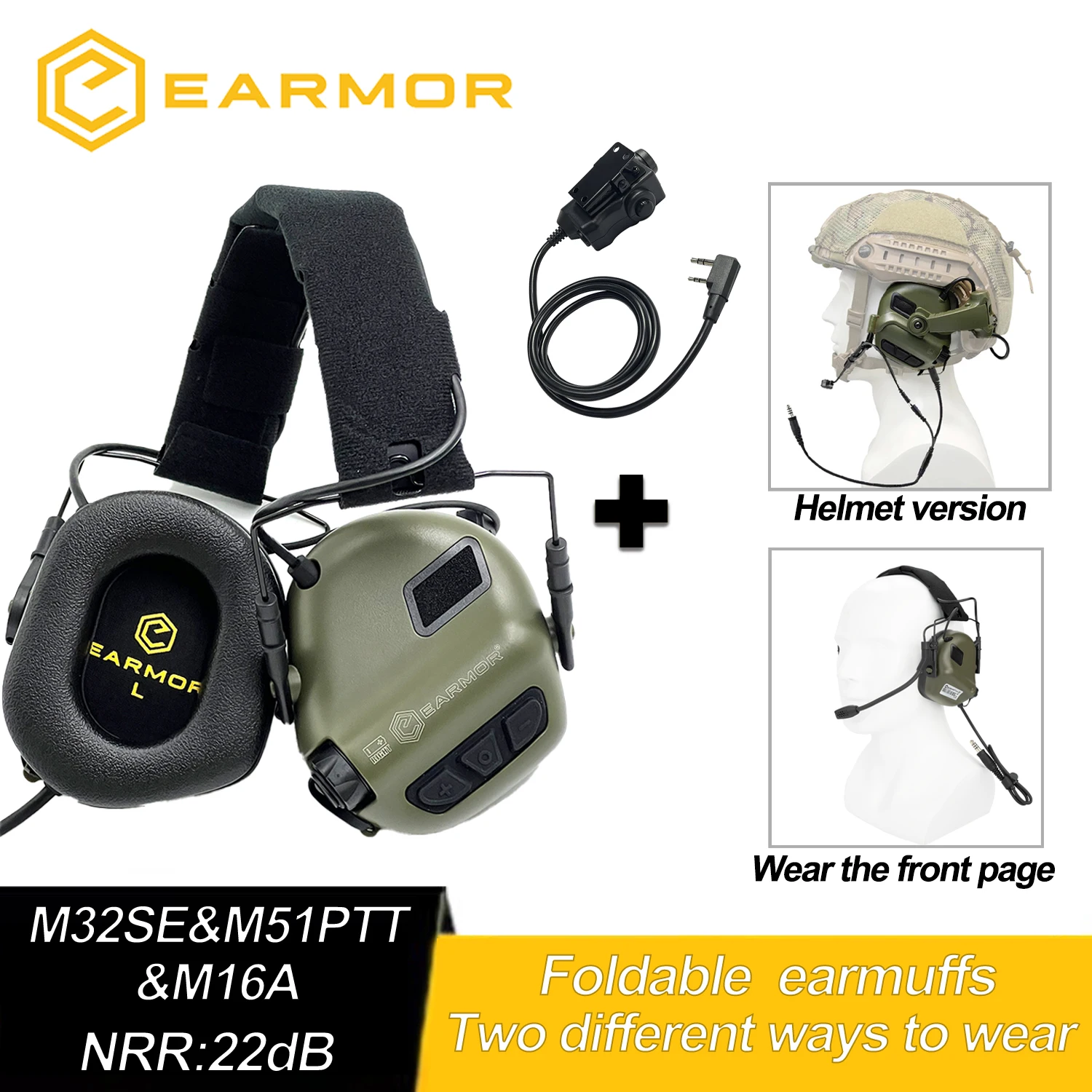 

EARMOR M32 SE &M51 PTT &M16A Helmet Set Electronic Tactical Headphones Shooting Protection Noise Canceling Headphones