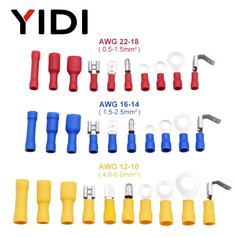 480pcs Insulated Cable Wire Connectors Cold Pressed Electrical Crimp Terminals Assortment Ring Fork Spade Lugs Kit Crimping Tool