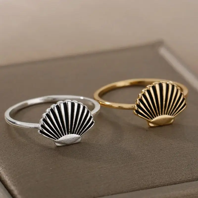 Vintage Shell Rings for Women Stainless Steel Seashell Finger Ring Female Aesthetic Wedding Fashion Jewelry Gift bague femme