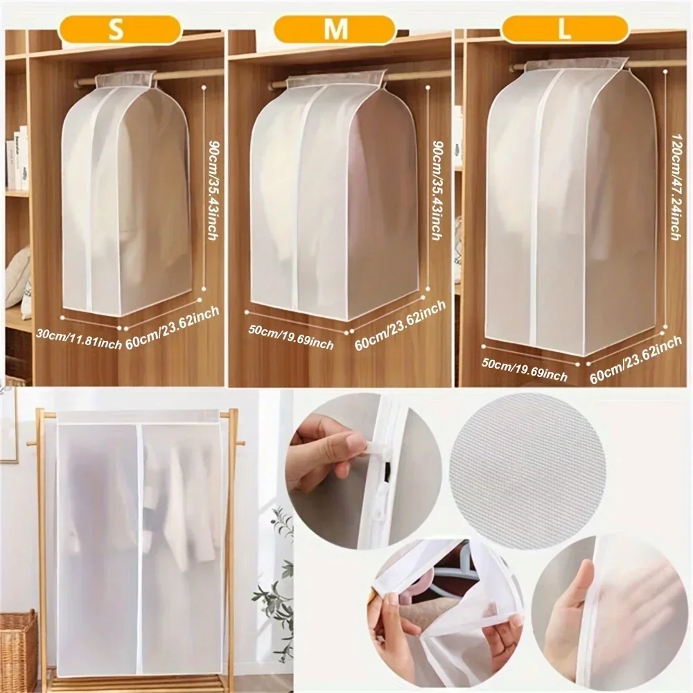 Garment Clothes Cover Protector, Lightweight Closet Storage Bags Translucent Dustproof Waterproof Hanging Clothing Storage Bag