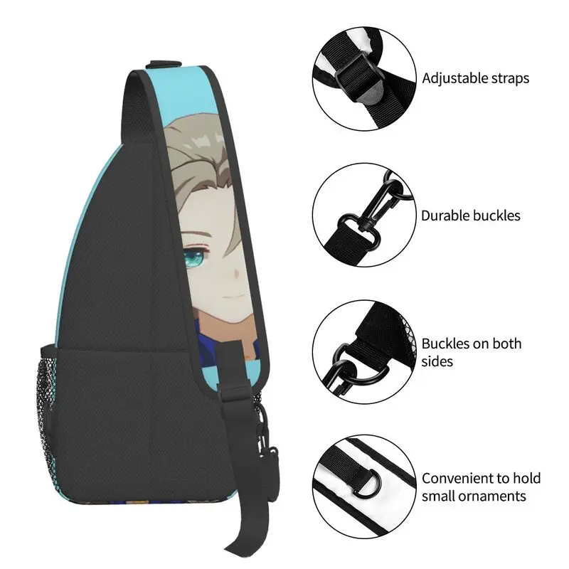 Genshin Impact Albedo torba z paskiem do zawieszenia na piersi Anime, możliwość personalizacji plecak na ramię Crossbody w grze dla mężczyzn podróżujących w Daypack